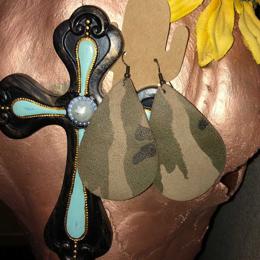 Camouflage leather earrings